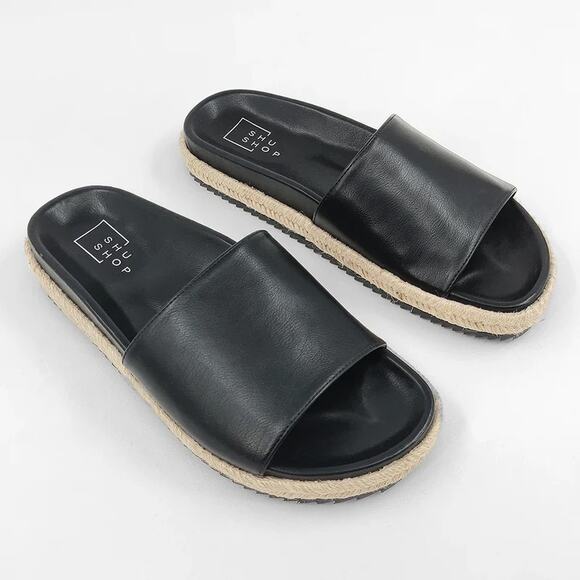 ShuShop Shoes - ShuShop Crisanta Faux Leather Slip On Slides Sandals Black 8